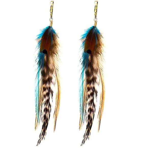 Bohemian Handmade aFeather Dangle Earrings, Turquoise brown , Western, Boho,… - Picture 3 of 4
